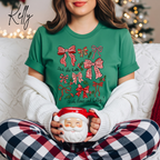 Deck the Halls with Bows and Holly T-Shirt | Bella Canvas 3001 Coquette Christmas Tee
