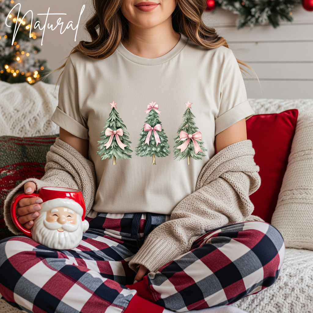 Cute Women's Christmas T-tshirt | Christmas Tree with Coquette Bows Bella Canvas 3001 Tshirt