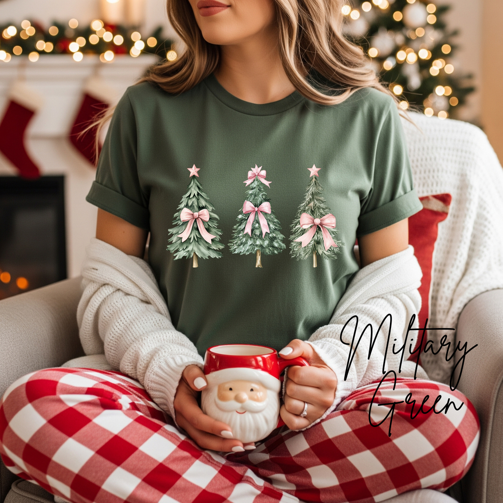 Cute Women's Christmas T-tshirt | Christmas Tree with Coquette Bows Bella Canvas 3001 Tshirt