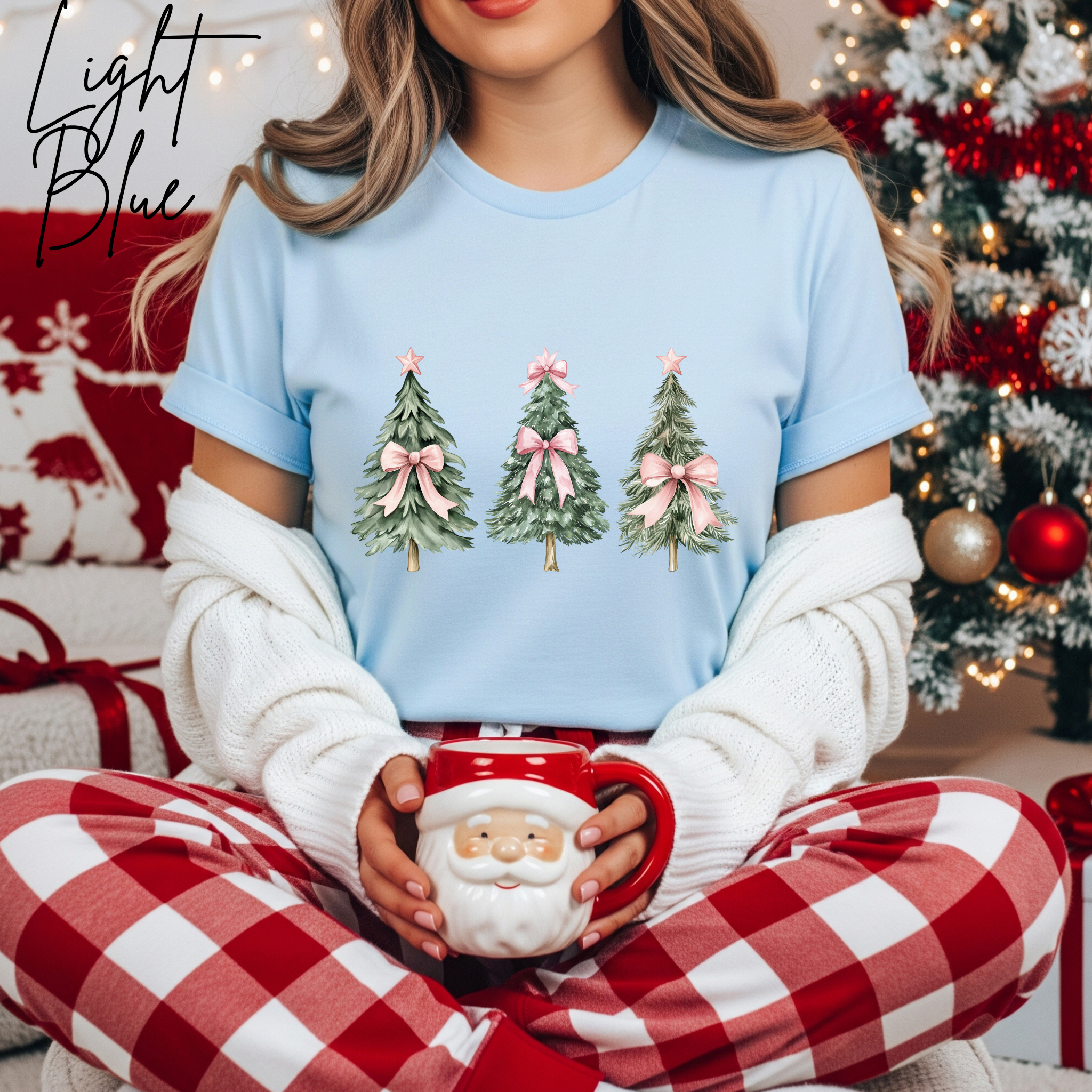 Cute Women's Christmas T-tshirt | Christmas Tree with Coquette Bows Bella Canvas 3001 Tshirt