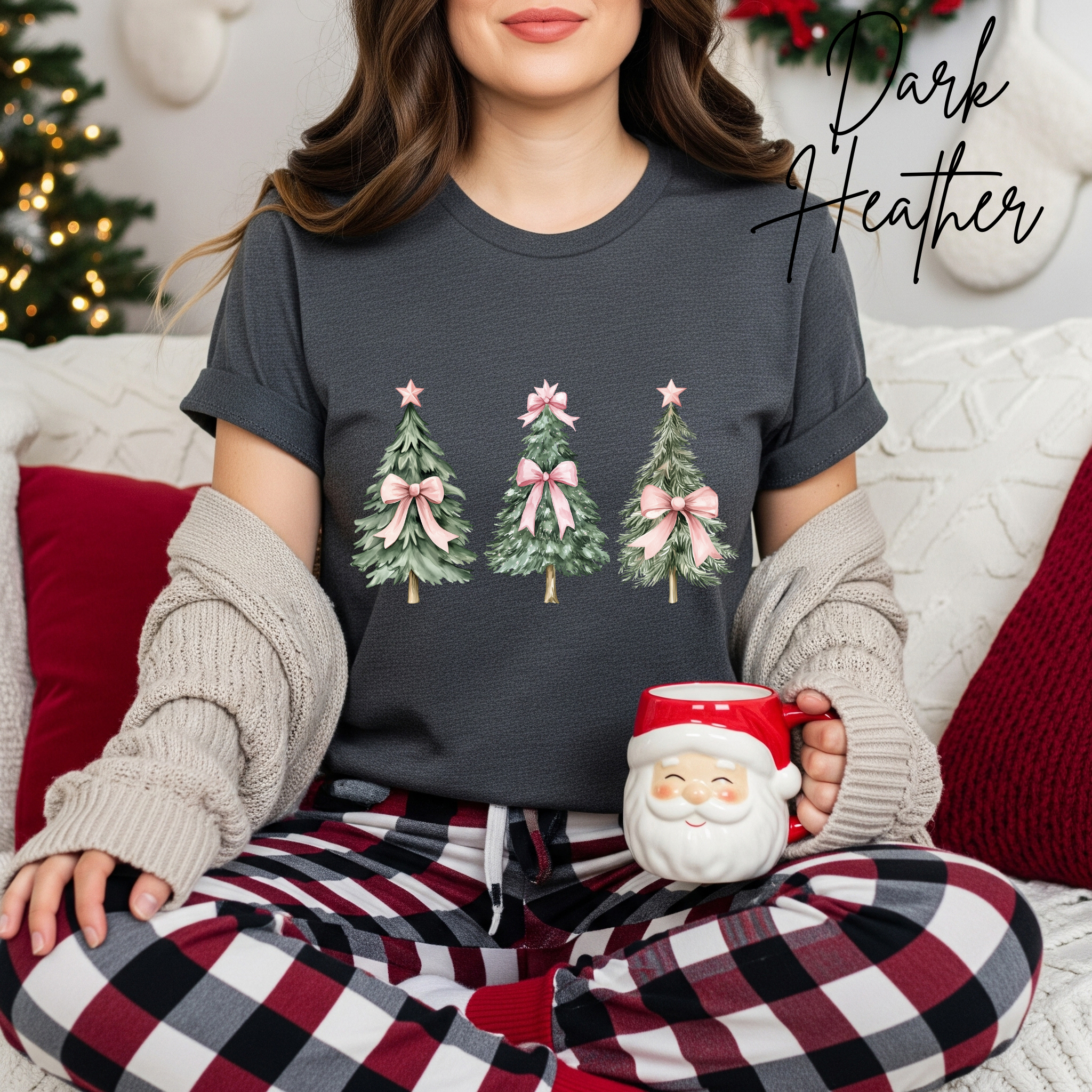 Cute Women's Christmas T-tshirt | Christmas Tree with Coquette Bows Bella Canvas 3001 Tshirt