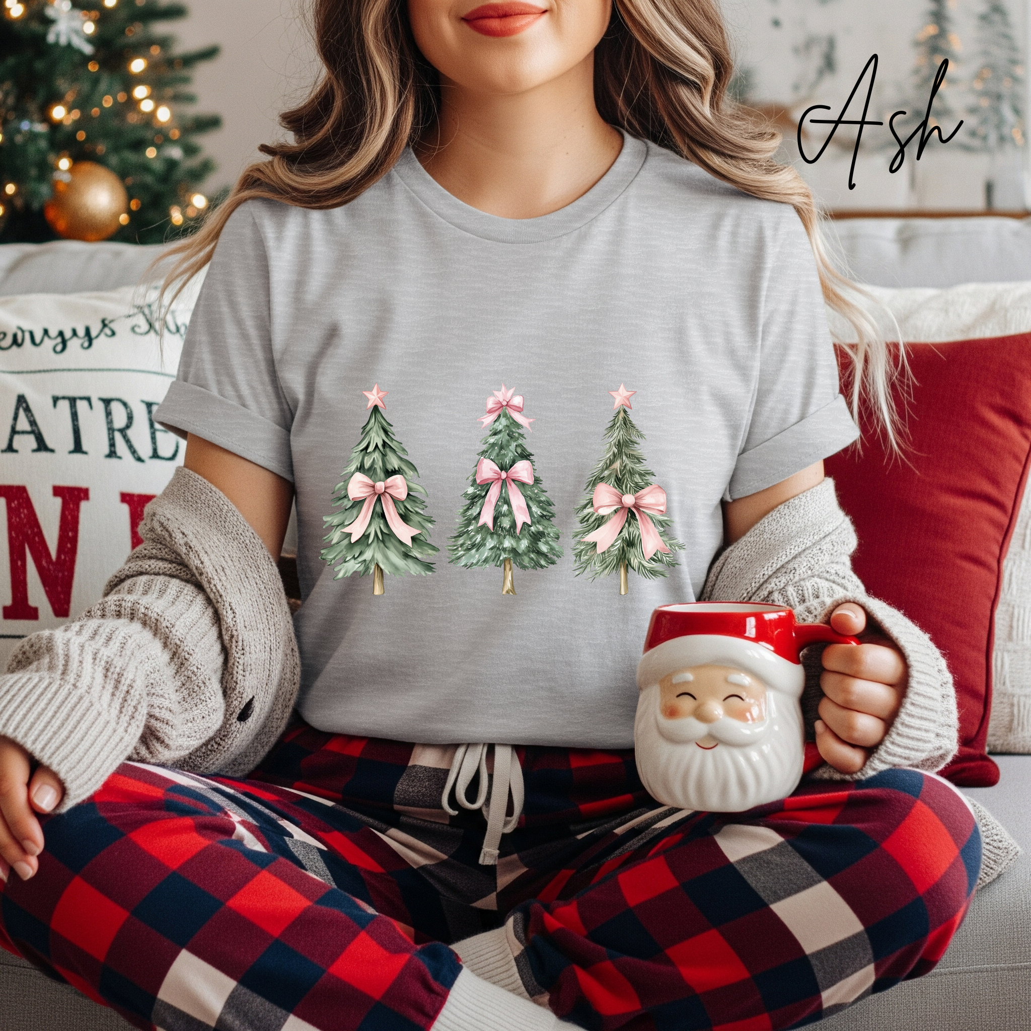 Cute Women's Christmas T-tshirt | Christmas Tree with Coquette Bows Bella Canvas 3001 Tshirt