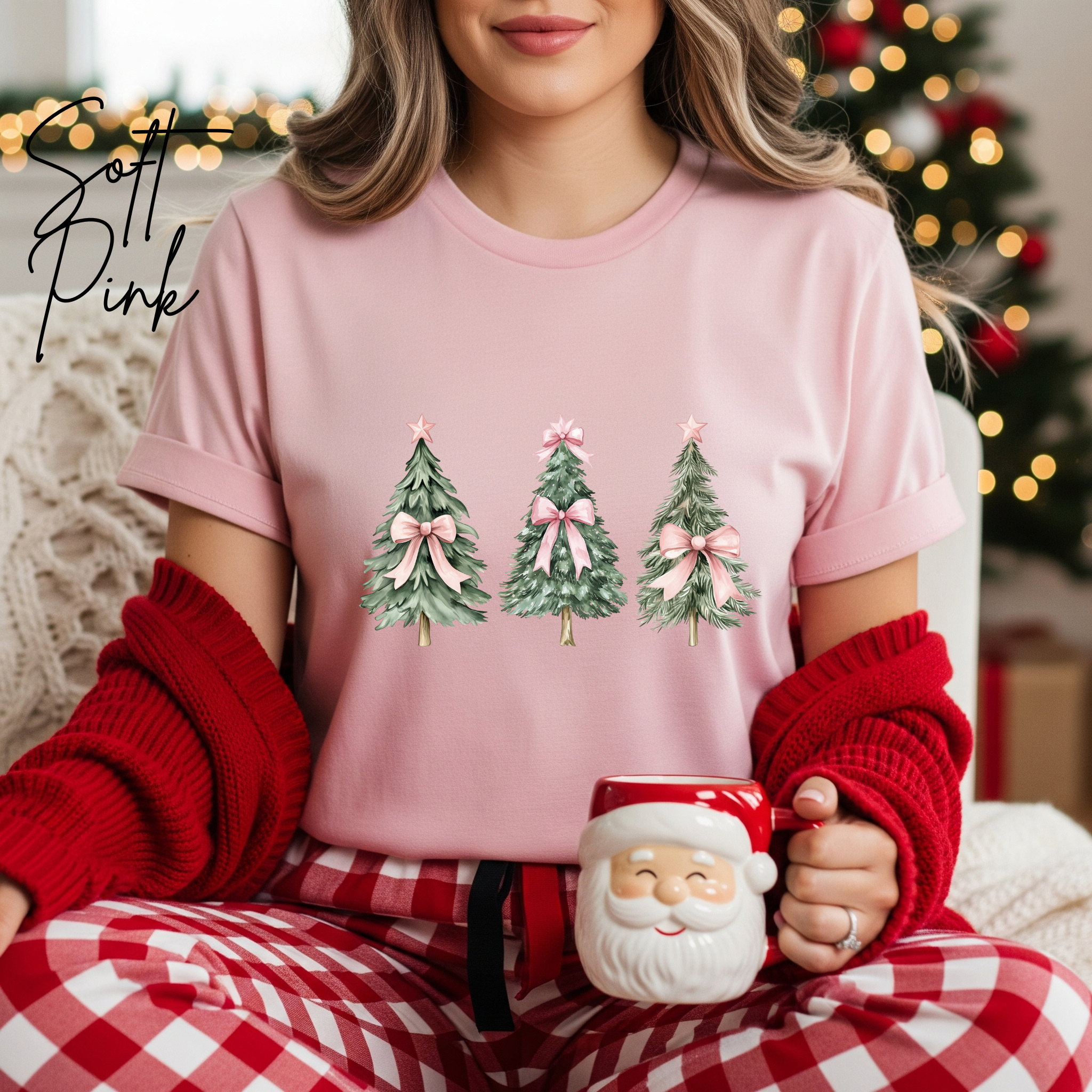 Cute Women's Christmas T-tshirt | Christmas Tree with Coquette Bows Bella Canvas 3001 Tshirt