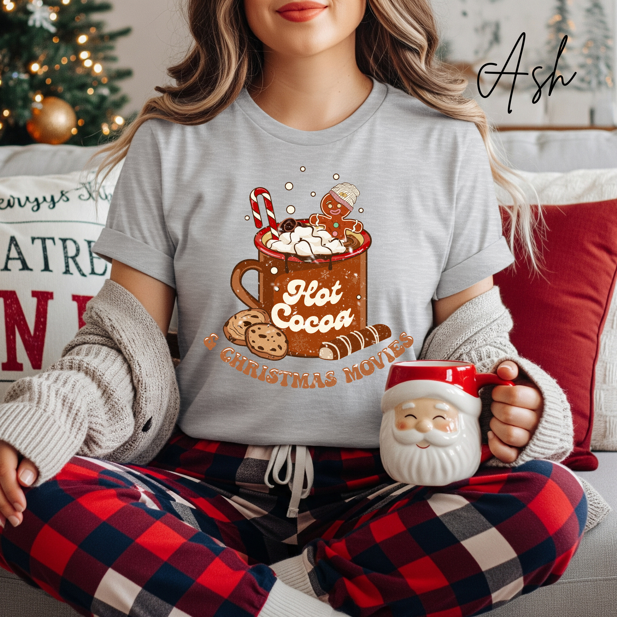 Hot Cocoa and Christmas Movies T-Shirt | Cozy Holiday Graphic Bella Canvas 3001 Tshirt