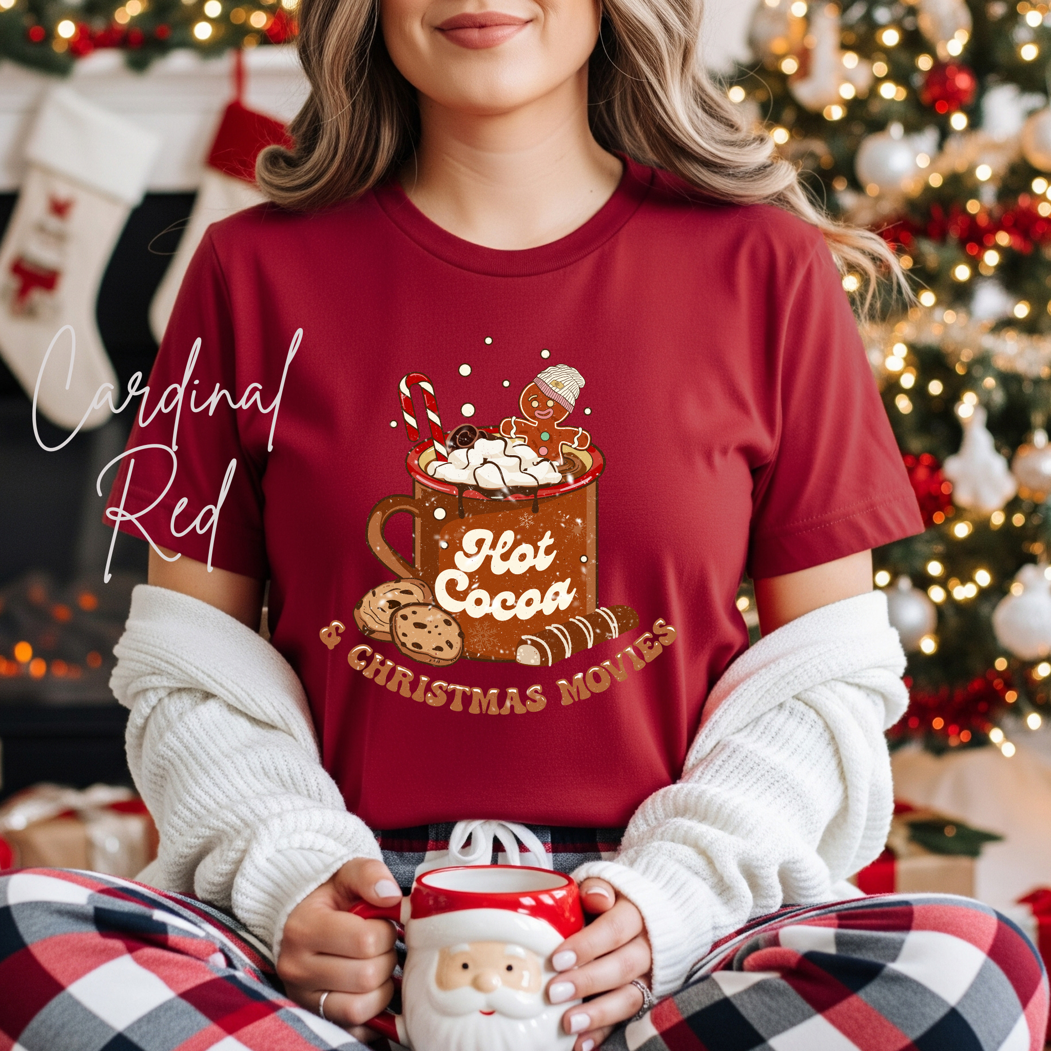 Hot Cocoa and Christmas Movies T-Shirt | Cozy Holiday Graphic Bella Canvas 3001 Tshirt