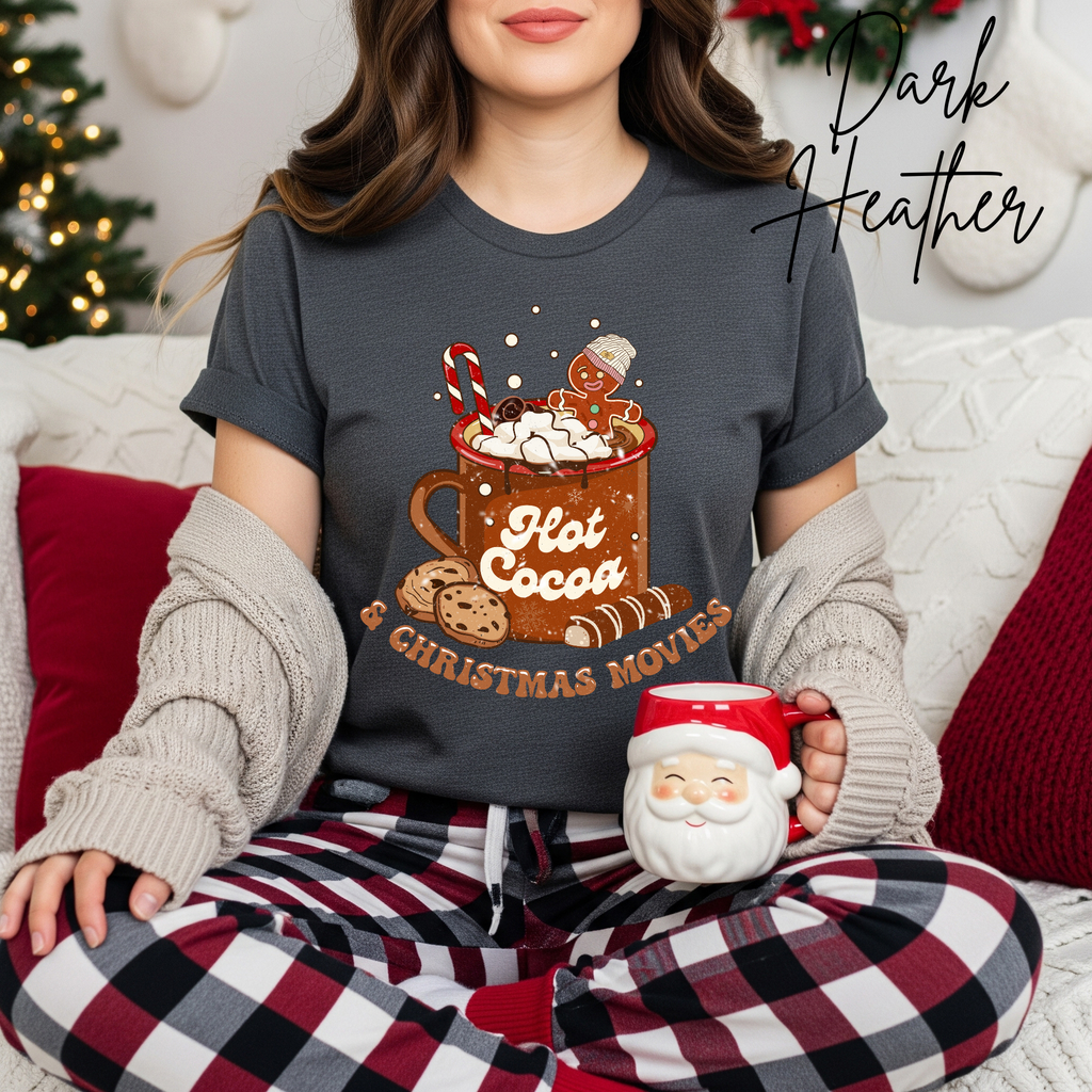 Hot Cocoa and Christmas Movies T-Shirt | Cozy Holiday Graphic Bella Canvas 3001 Tshirt