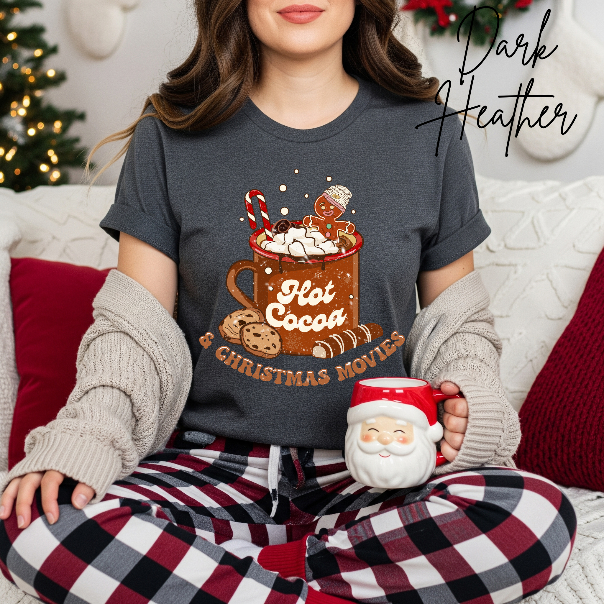 Hot Cocoa and Christmas Movies T-Shirt | Cozy Holiday Graphic Bella Canvas 3001 Tshirt