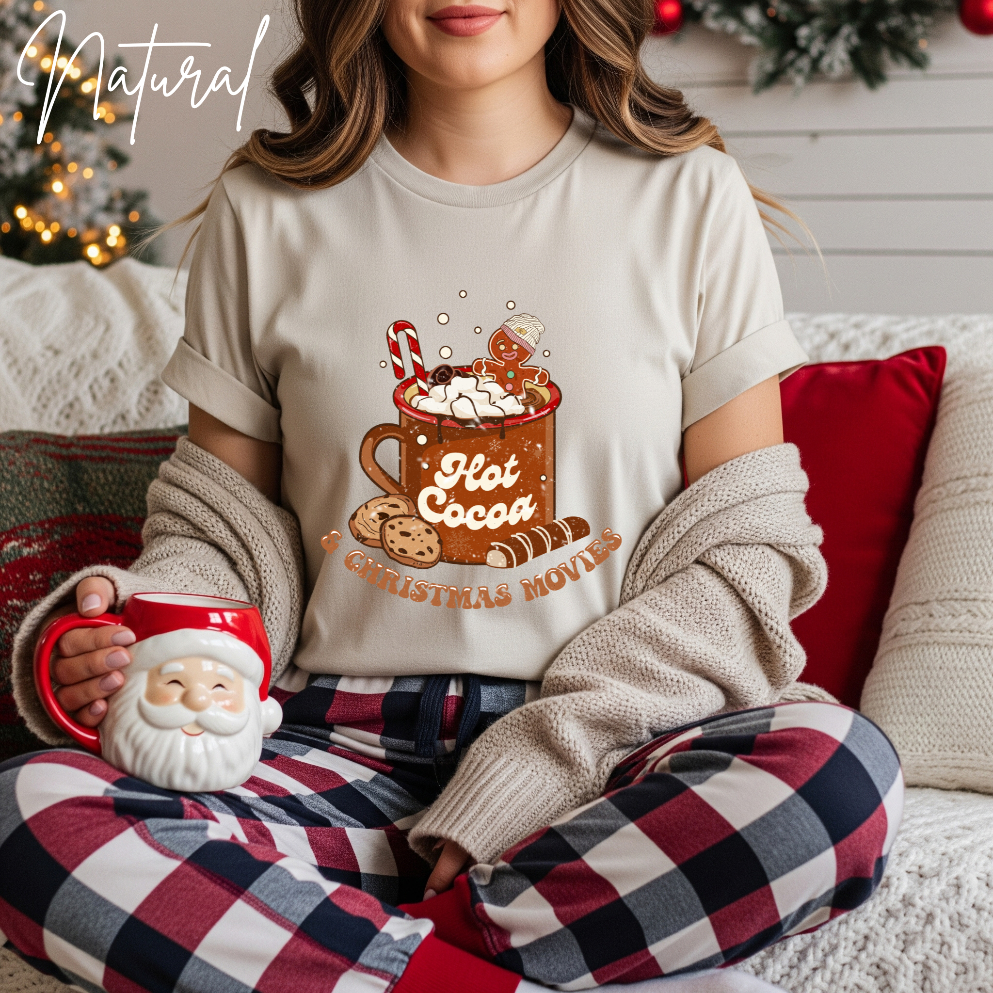 Hot Cocoa and Christmas Movies T-Shirt | Cozy Holiday Graphic Bella Canvas 3001 Tshirt