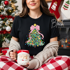 Pastel Watercolour Christmas Tree Women's T-Shirt | Coquette Bow Holiday Bella Canvas 3001Tee