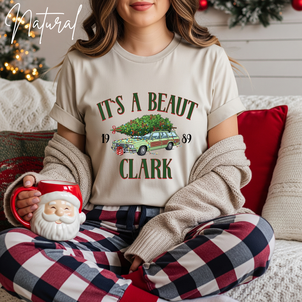 “It’s a Beaut, Clark” Christmas T-Shirt 🎄🚗 | Retro Griswold Station Wagon Holiday Bella Canvas 3001 Tee