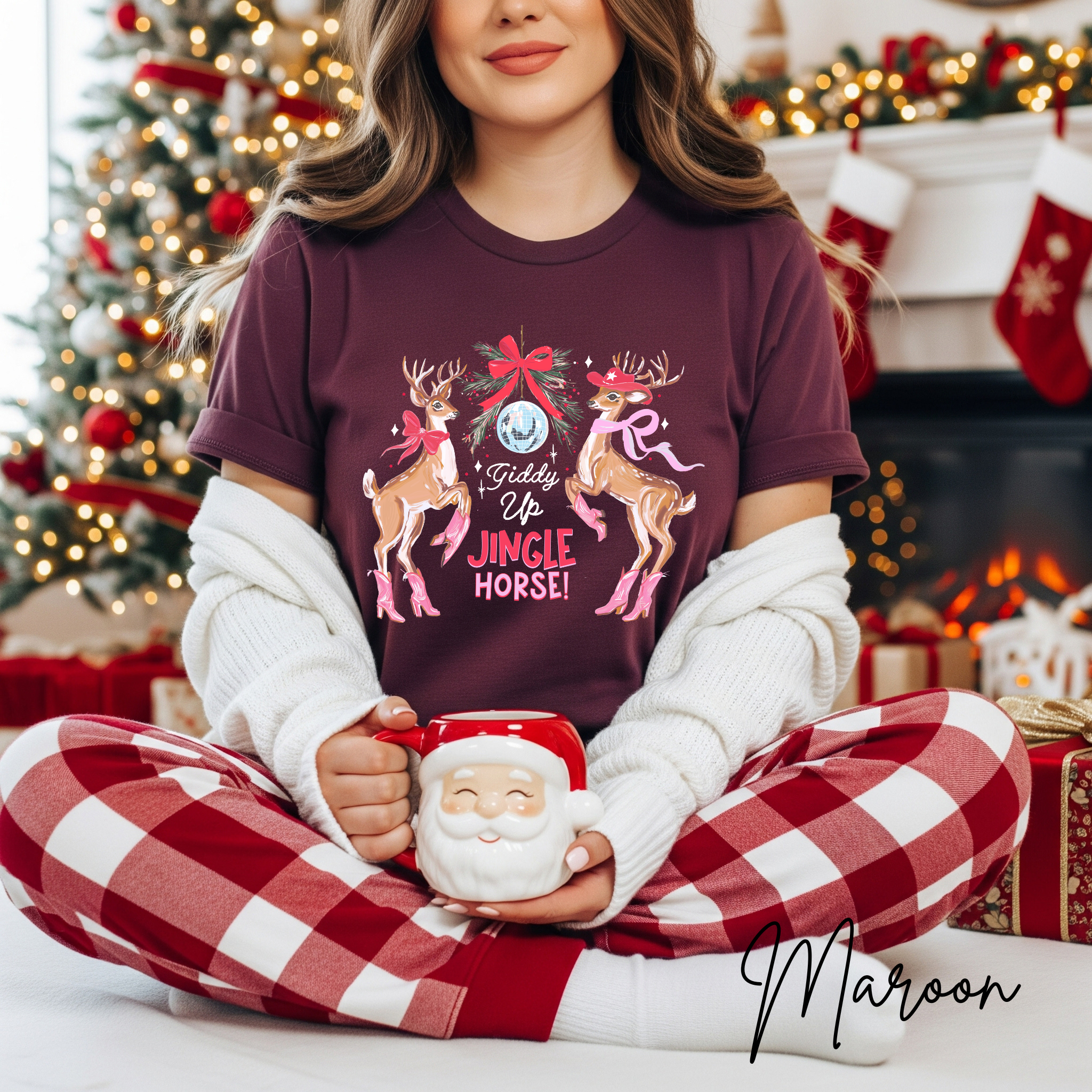 🤠🎄 Giddy Up Jingle Horse | Western Reindeer Discoball Christmas Bella Canvas 3001 Tshirt