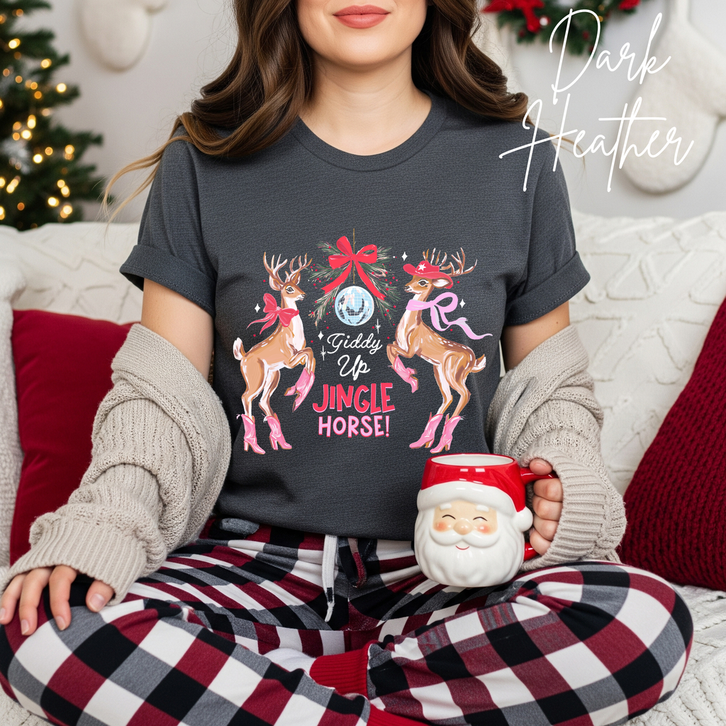 🤠🎄 Giddy Up Jingle Horse | Western Reindeer Discoball Christmas Bella Canvas 3001 Tshirt