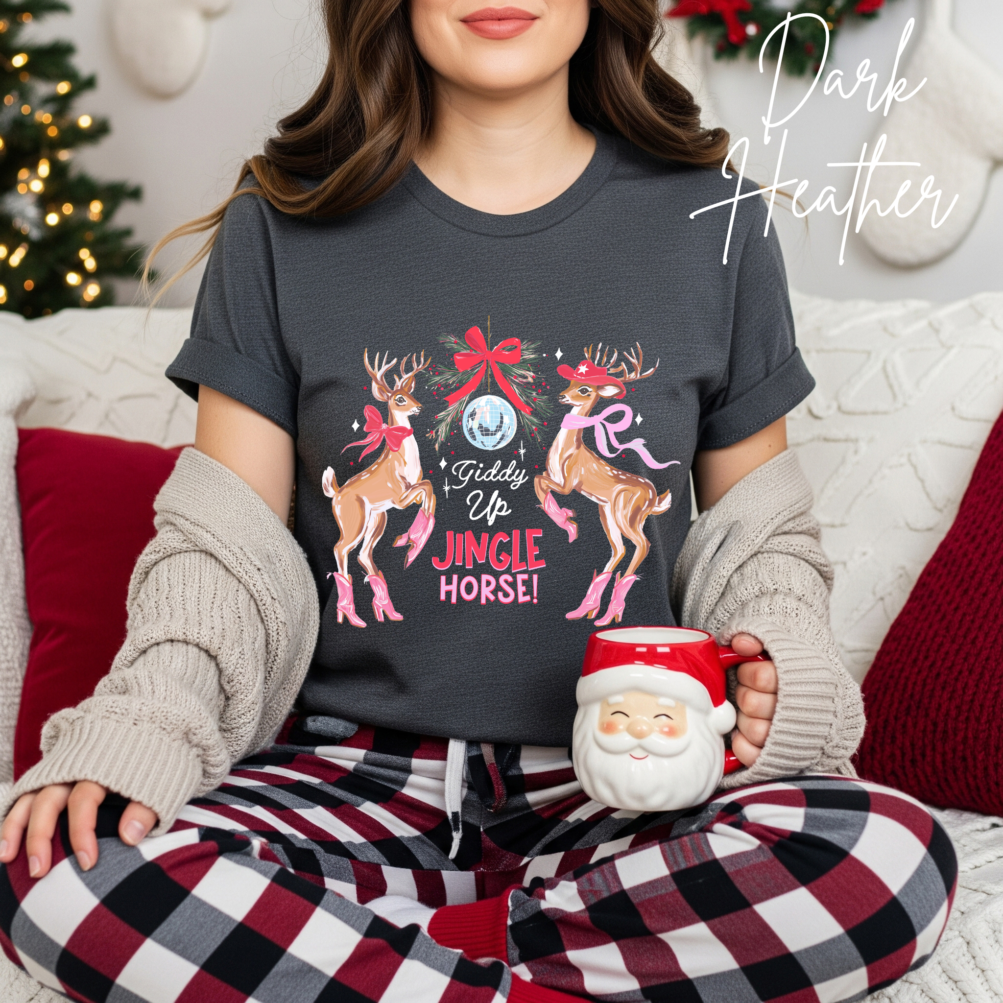 🤠🎄 Giddy Up Jingle Horse | Western Reindeer Discoball Christmas Bella Canvas 3001 Tshirt