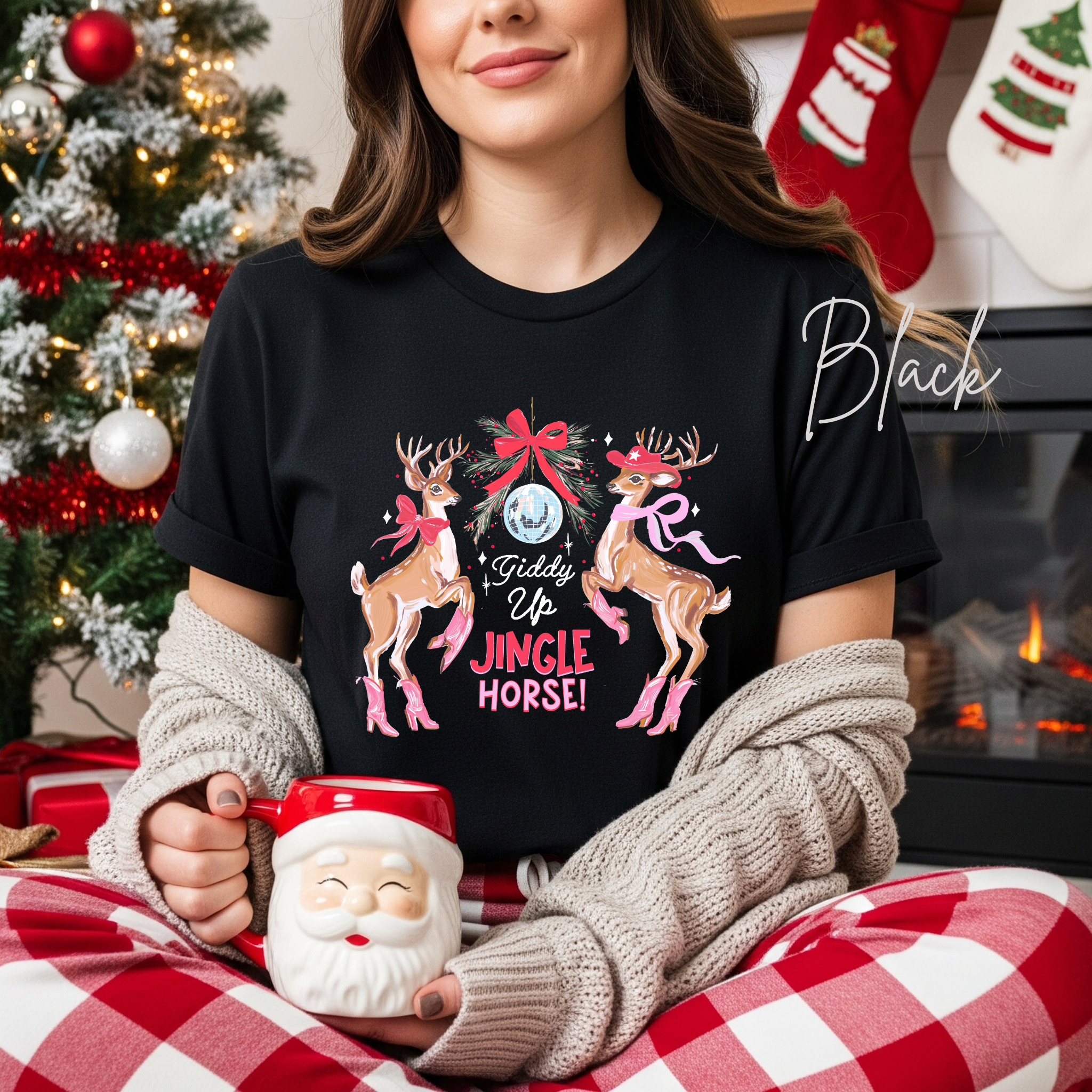 🤠🎄 Giddy Up Jingle Horse | Western Reindeer Discoball Christmas Bella Canvas 3001 Tshirt
