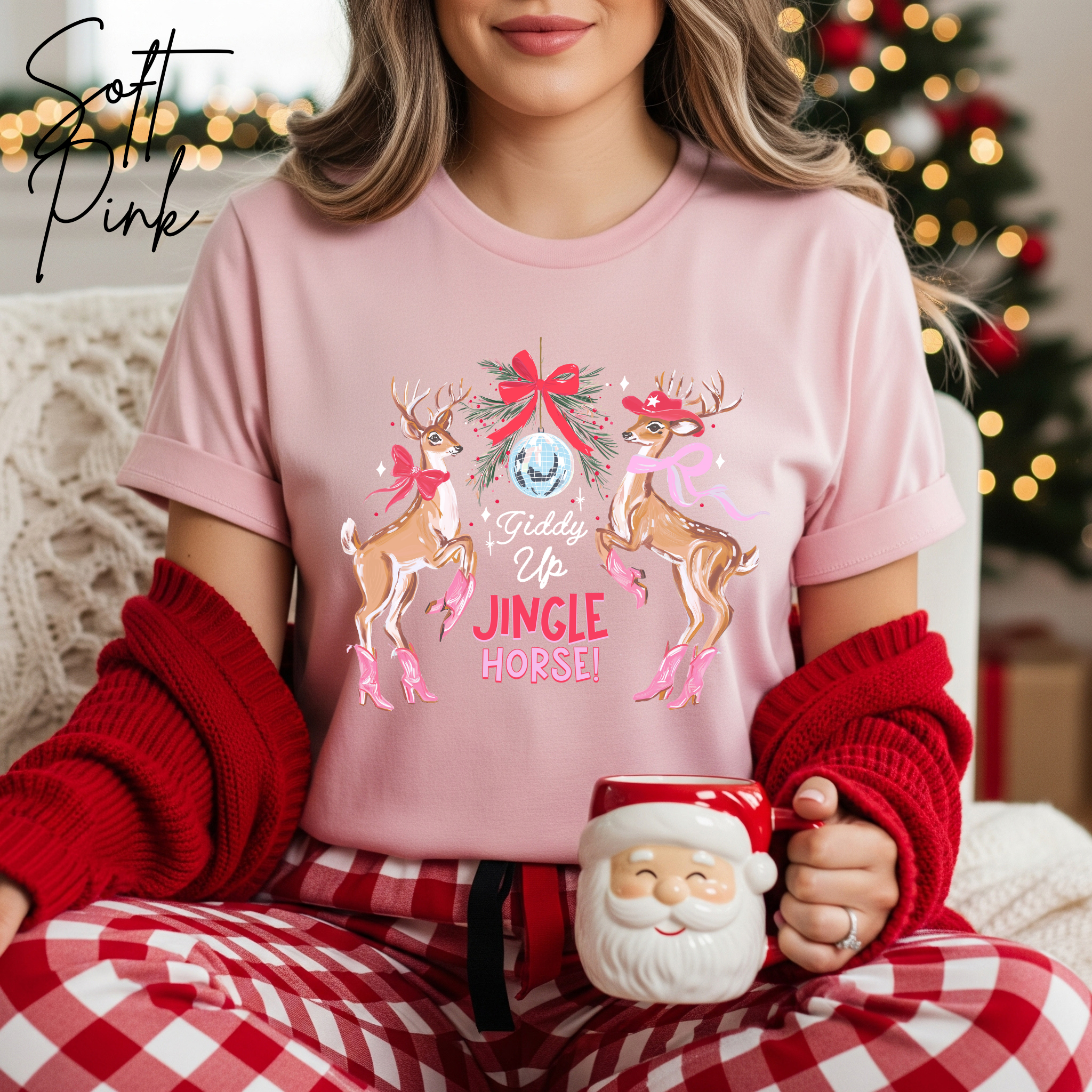 🤠🎄 Giddy Up Jingle Horse | Western Reindeer Discoball Christmas Bella Canvas 3001 Tshirt