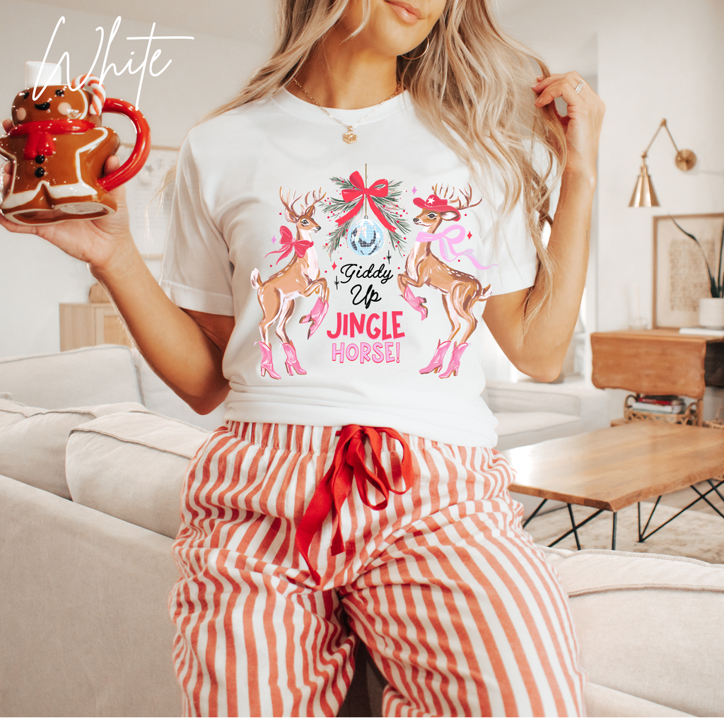 🤠🎄 Giddy Up Jingle Horse | Western Reindeer Discoball Christmas Bella Canvas 3001 Tshirt