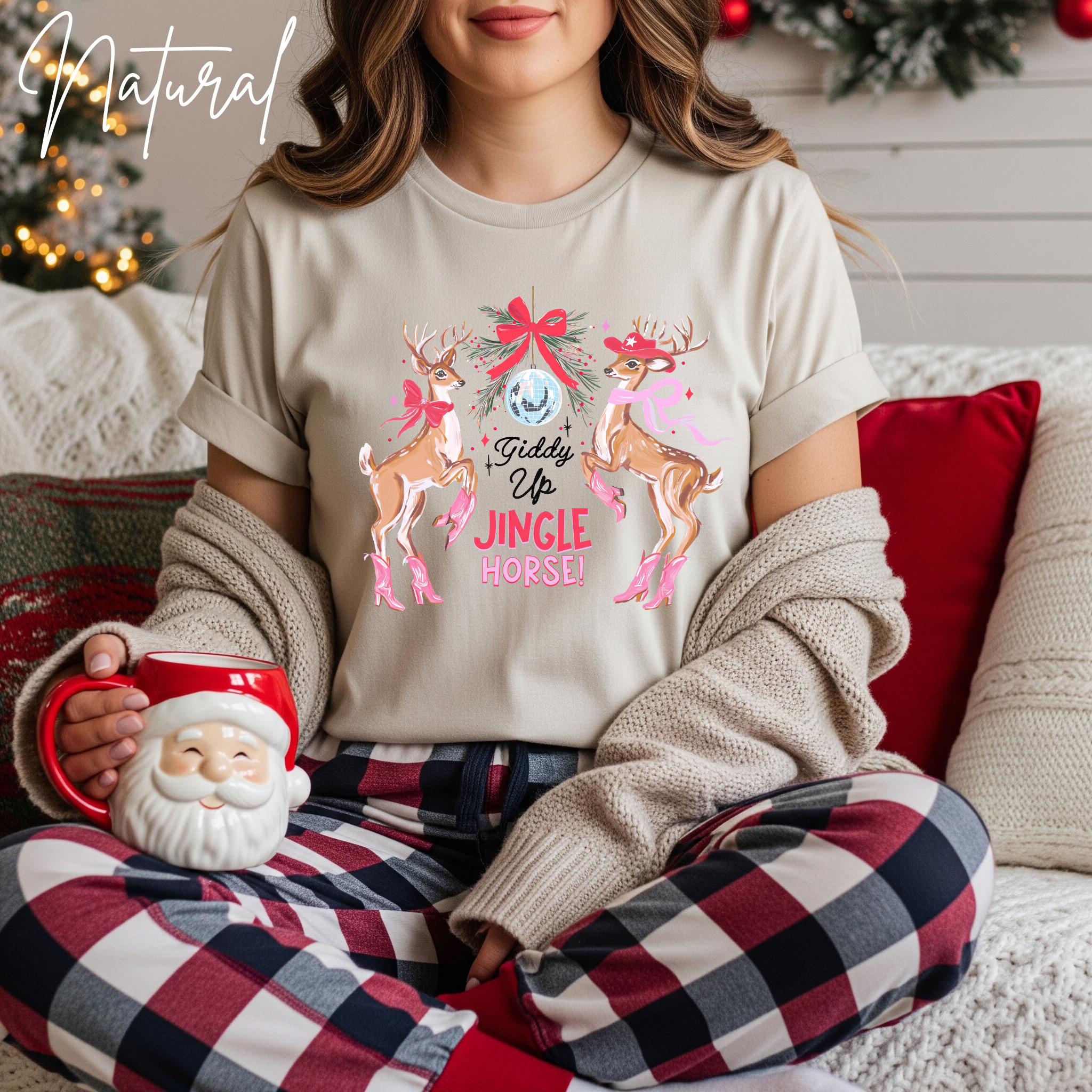 🤠🎄 Giddy Up Jingle Horse | Western Reindeer Discoball Christmas Bella Canvas 3001 Tshirt