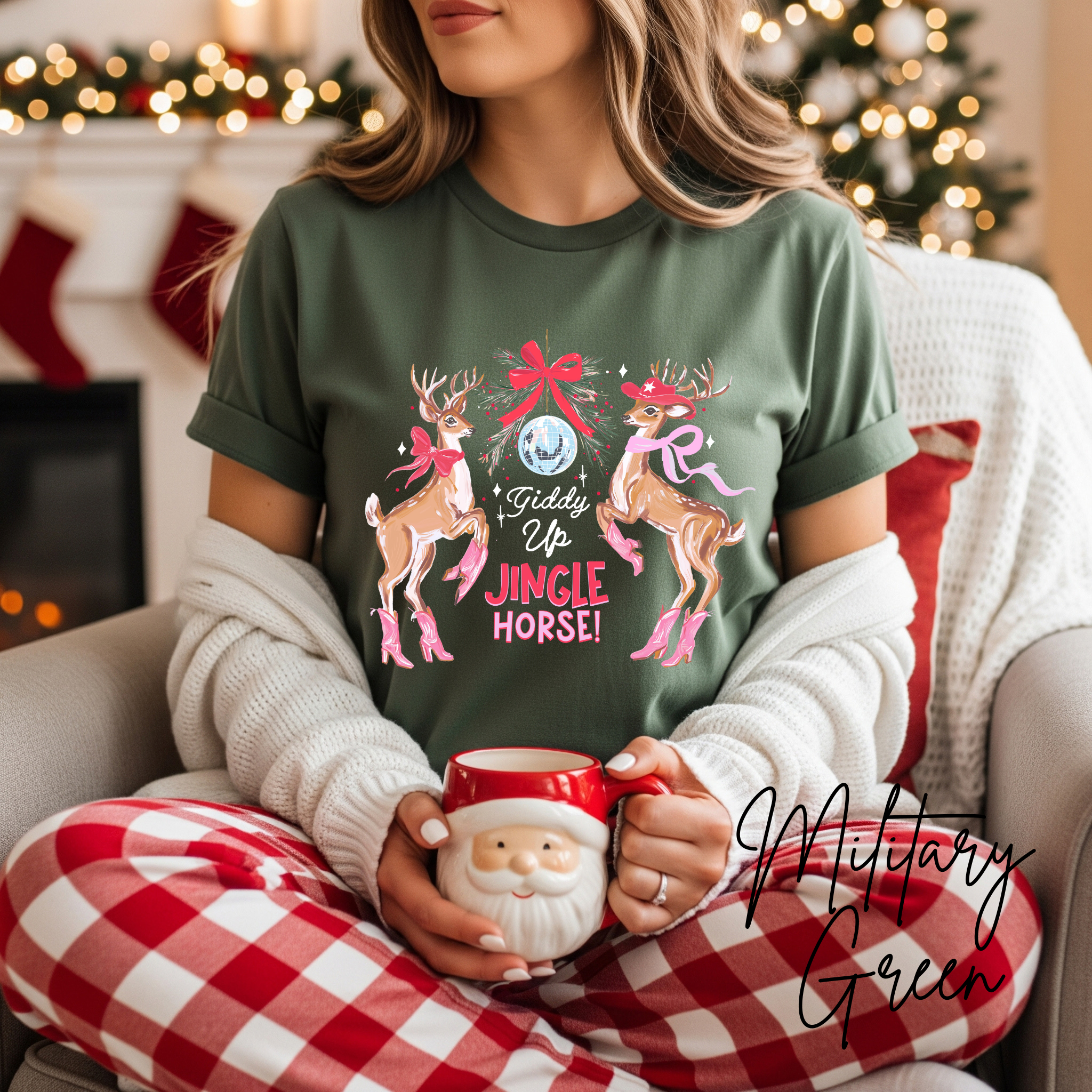 🤠🎄 Giddy Up Jingle Horse | Western Reindeer Discoball Christmas Bella Canvas 3001 Tshirt