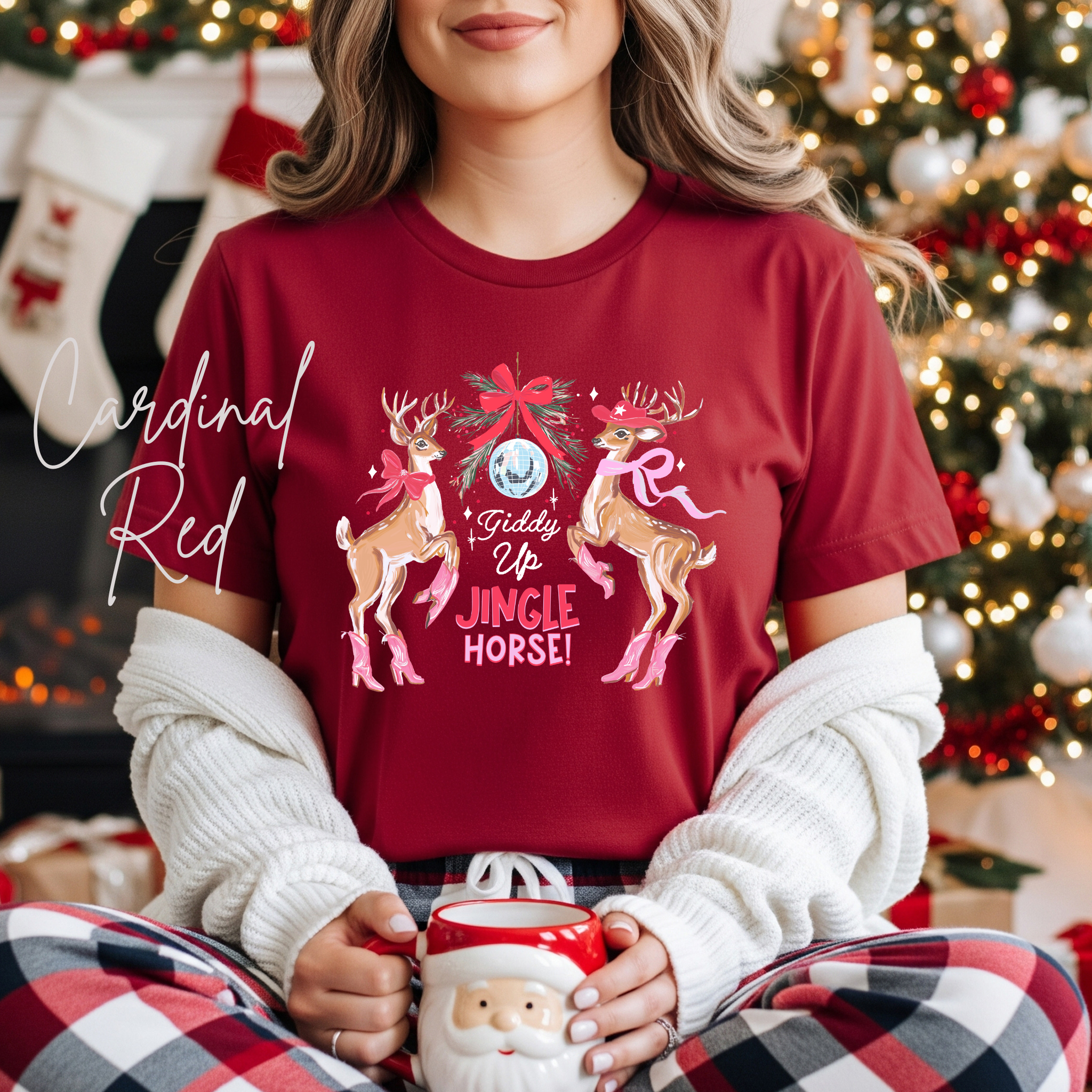 🤠🎄 Giddy Up Jingle Horse | Western Reindeer Discoball Christmas Bella Canvas 3001 Tshirt
