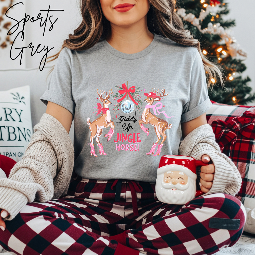 🤠🎄 Giddy Up Jingle Horse | Western Reindeer Discoball Christmas Bella Canvas 3001 Tshirt