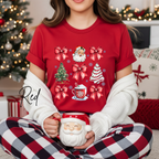 Coquette Christmas Grid T-Shirt 🎄 | Bows, Santa & Trees Aesthetic Holiday Women's Bella Canvas 3001 Tshirt