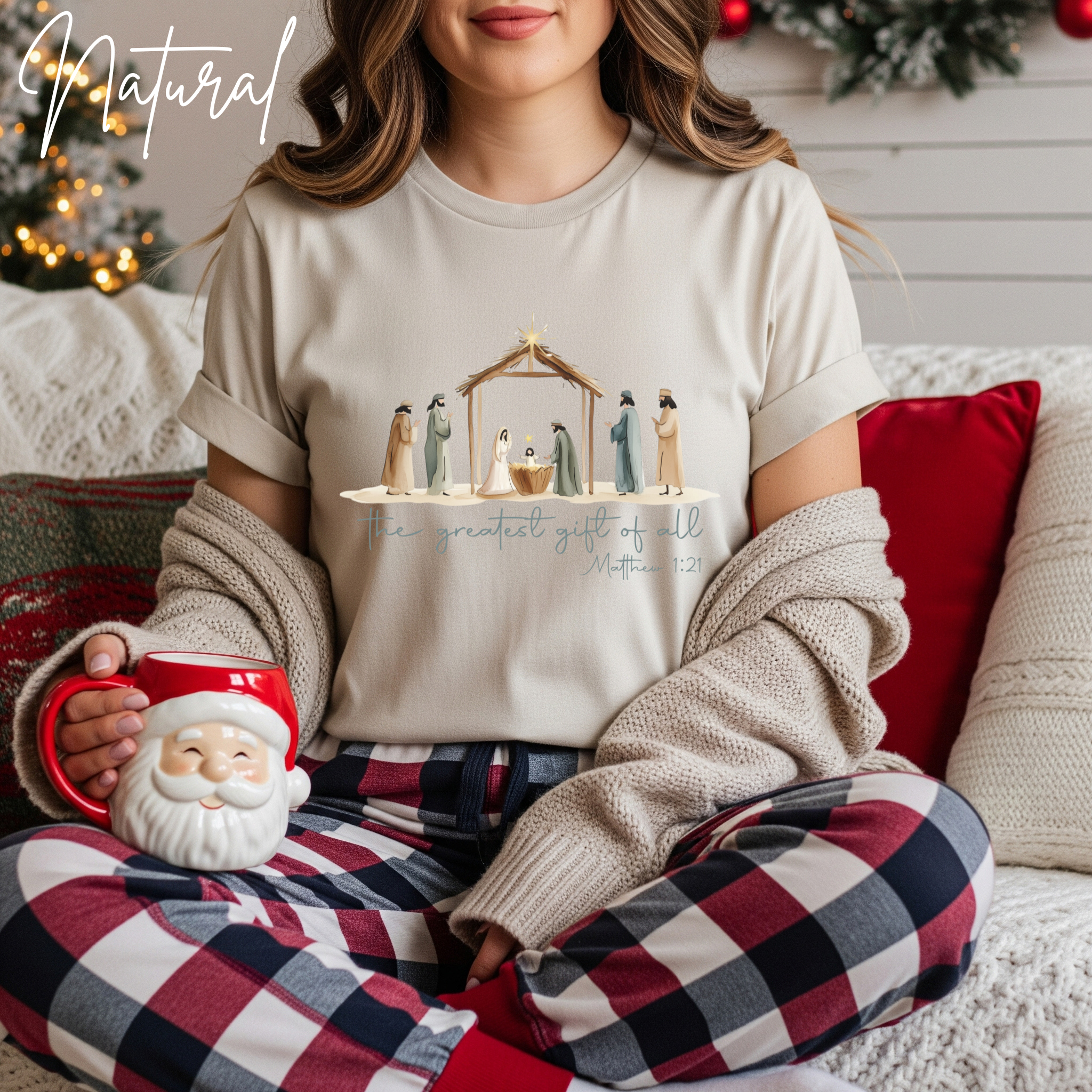 The Greatest Gift of All Nativity Christmas Bella Canvas 3001 Tshirt