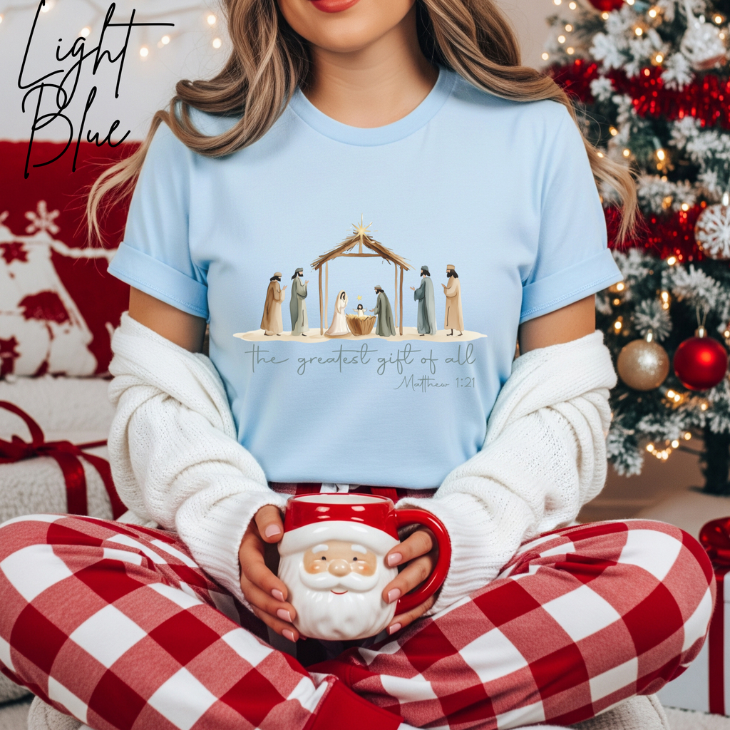 The Greatest Gift of All Nativity Christmas Bella Canvas 3001 Tshirt