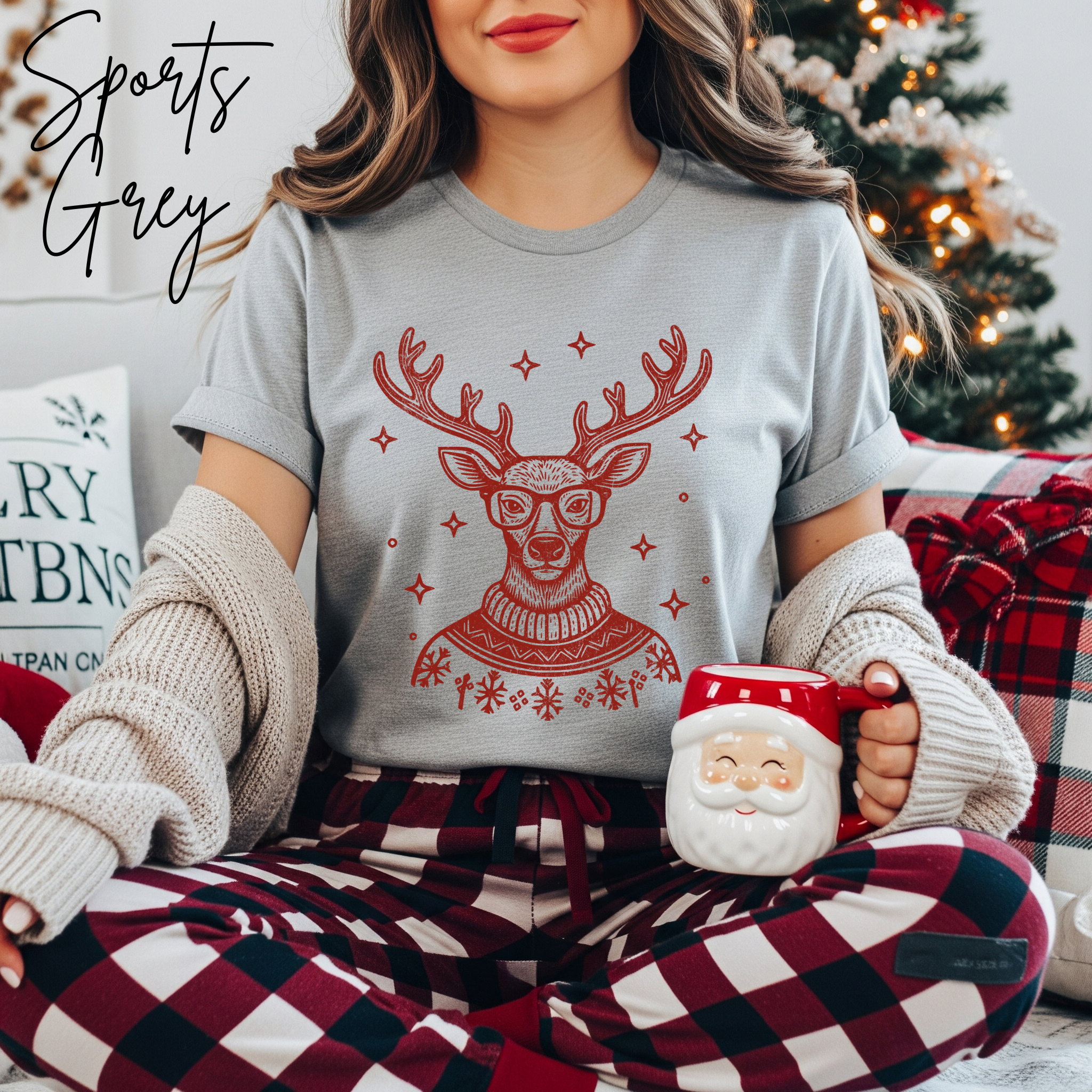 🦌🎄 Preppy Christmas Deer T-Shirt – Bella + Canvas 3001 • Cute Holiday Deer in Turtleneck & Glasses Christmas Tee