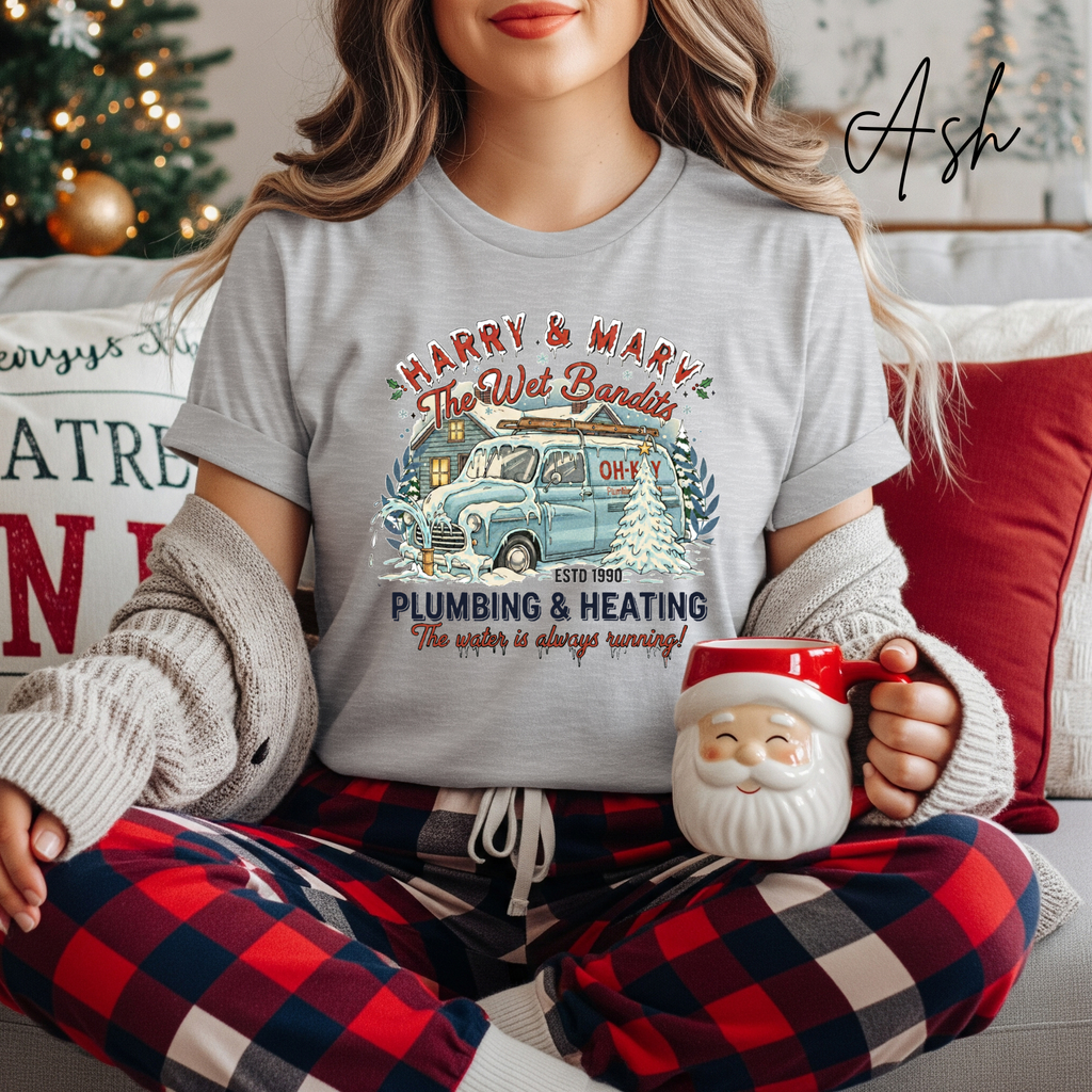 🎄🚚 Wet Bandits Plumbing & Heating Christmas Tee | Harry & Marv Holiday Parody Bella Canvas Shirt 🚰🎅