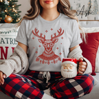 🦌🎄 Preppy Christmas Deer T-Shirt – Bella + Canvas 3001 • Cute Holiday Deer in Turtleneck & Glasses Christmas Tee