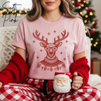 🦌🎄 Preppy Christmas Deer T-Shirt – Bella + Canvas 3001 • Cute Holiday Deer in Turtleneck & Glasses Christmas Tee