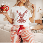 🦌🎄 Preppy Christmas Deer T-Shirt – Bella + Canvas 3001 • Cute Holiday Deer in Turtleneck & Glasses Christmas Tee