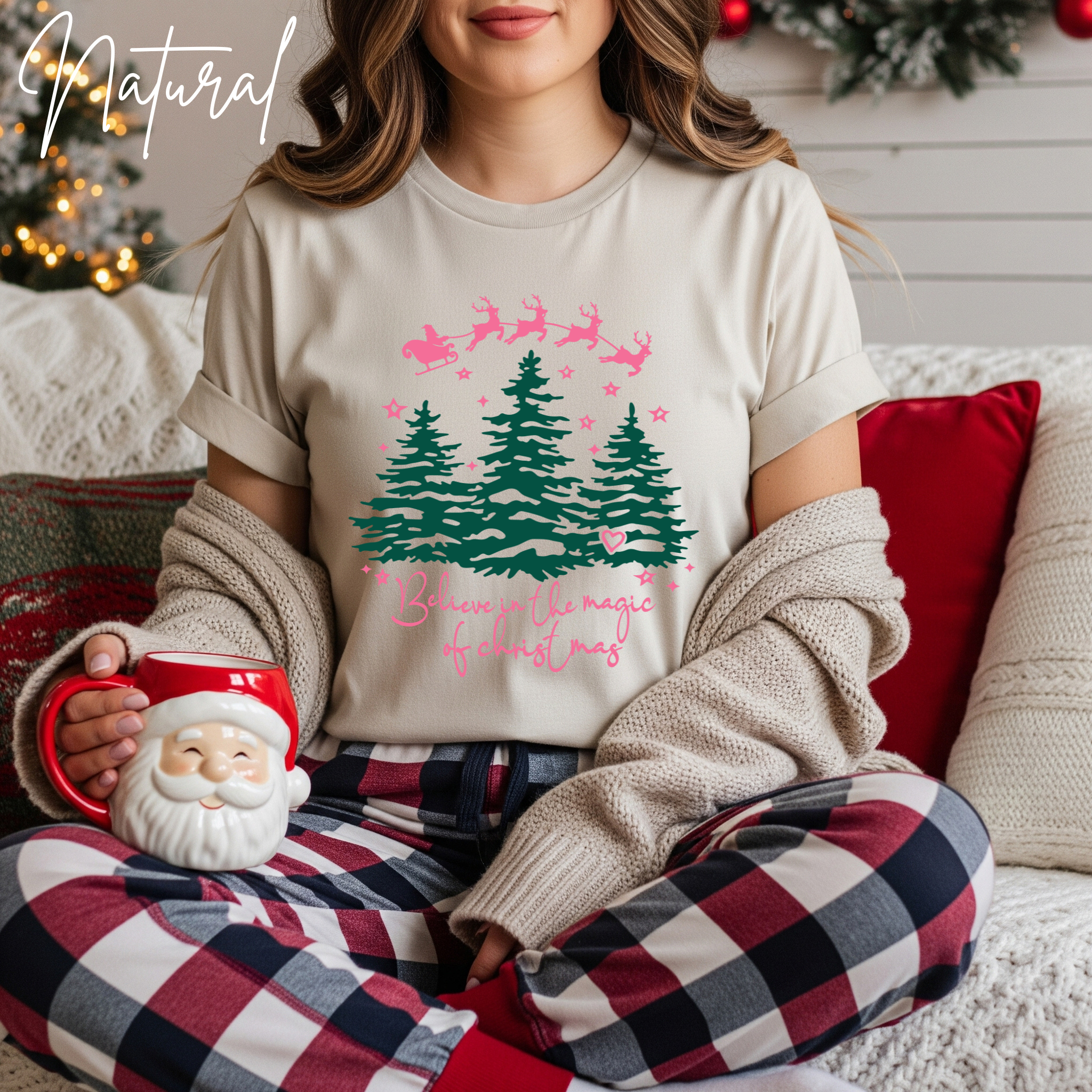 Women’s “Believe in the Magic of Christmas” T-Shirt | Santa Sleigh Holiday Bella Canvas 3001 Tshirt