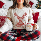 🦌🎄 Preppy Christmas Deer T-Shirt – Bella + Canvas 3001 • Cute Holiday Deer in Turtleneck & Glasses Christmas Tee