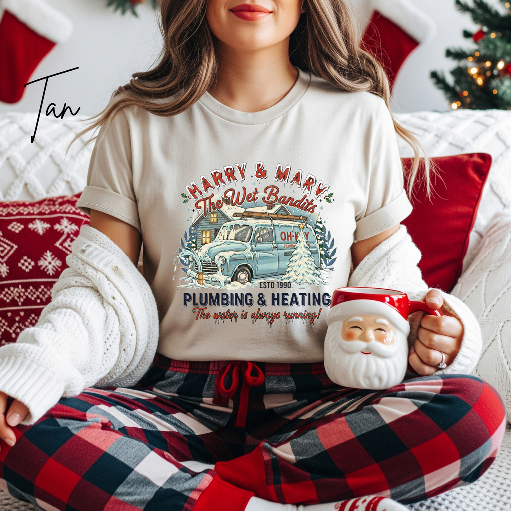🎄🚚 Wet Bandits Plumbing & Heating Christmas Tee | Harry & Marv Holiday Parody Bella Canvas Shirt 🚰🎅