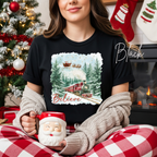 Women’s “Believe” Christmas T-Shirt | Polar Express & Santa Sleigh Holiday Bella Canvas 3001 Tshirt