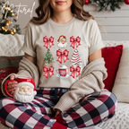 Coquette Christmas Grid T-Shirt 🎄 | Bows, Santa & Trees Aesthetic Holiday Women's Bella Canvas 3001 Tshirt