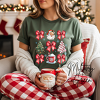Coquette Christmas Grid T-Shirt 🎄 | Bows, Santa & Trees Aesthetic Holiday Women's Bella Canvas 3001 Tshirt