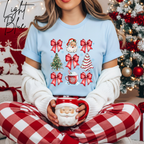 Coquette Christmas Grid T-Shirt 🎄 | Bows, Santa & Trees Aesthetic Holiday Women's Bella Canvas 3001 Tshirt