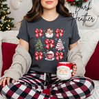 Coquette Christmas Grid T-Shirt 🎄 | Bows, Santa & Trees Aesthetic Holiday Women's Bella Canvas 3001 Tshirt