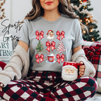 Coquette Christmas Grid T-Shirt 🎄 | Bows, Santa & Trees Aesthetic Holiday Women's Bella Canvas 3001 Tshirt