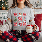 Coquette Christmas Grid T-Shirt 🎄 | Bows, Santa & Trees Aesthetic Holiday Women's Bella Canvas 3001 Tshirt
