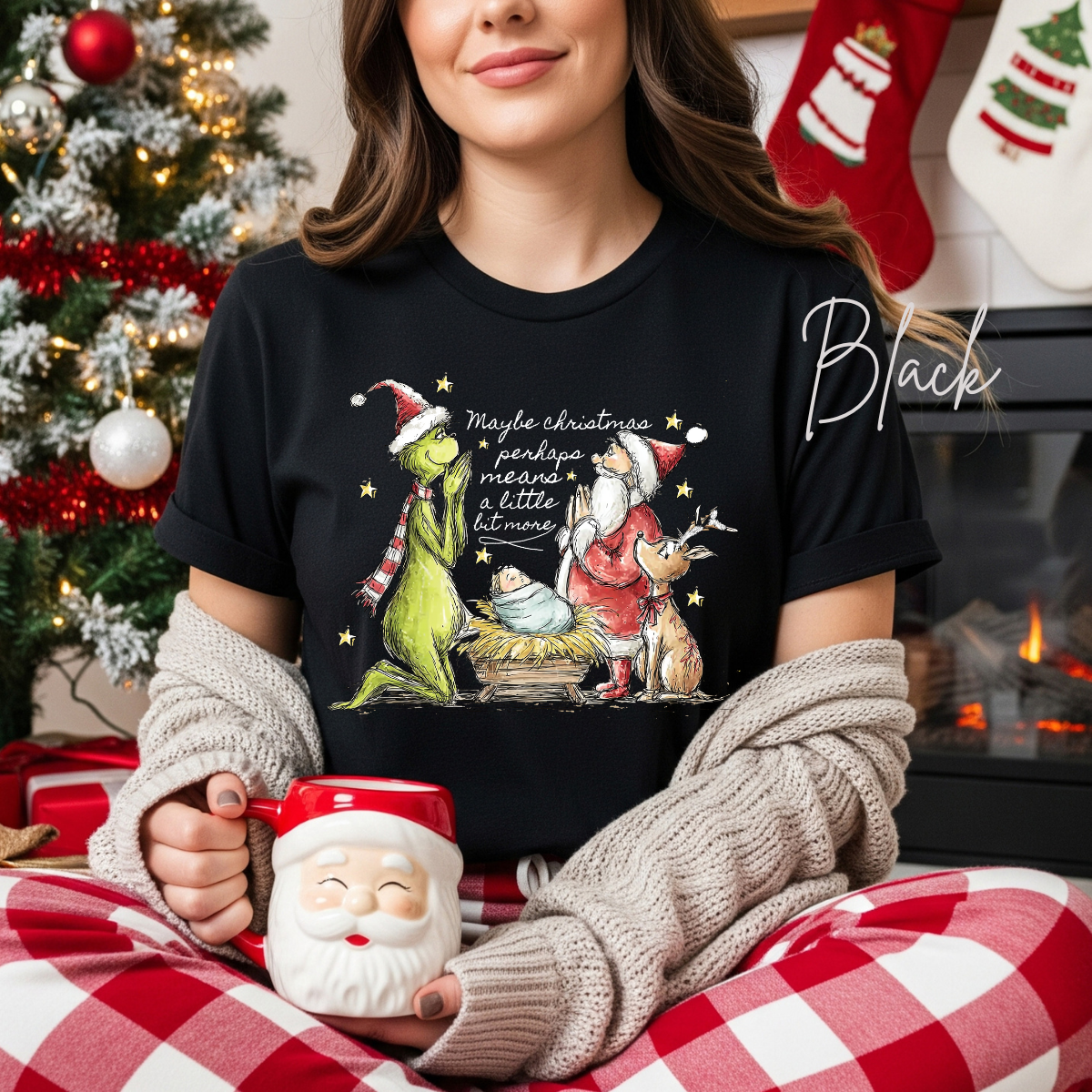 🦌🎄 Maybe Christmas Perhaps Means a Little Bit More T-Shirt 🎄✨ | Grinch Nativity Scene Tee | Funny Christmas Jesus Shirt | Holiday Graphic Tee