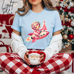💖🚀🌸Vintage Space Girl Christmas Tee – Bella + Canvas 3001 | Retro Rocket Holiday Cutie T-Shirt 💖🚀🌸