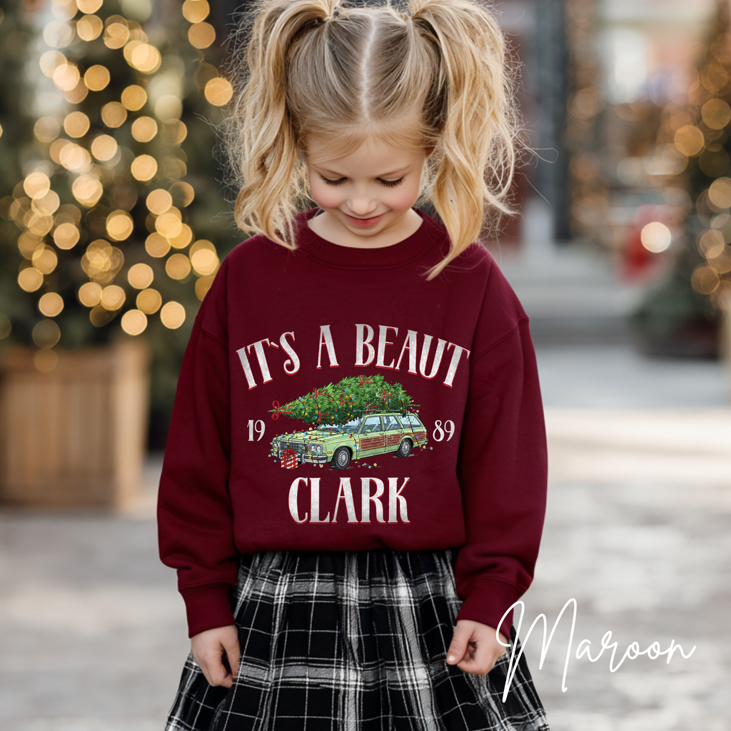 It’s a Beaut, Clark Kids Christmas Sweatshirt 🎄 | Griswold Wagon Holiday Pullover Design Gildan 18000B Sweatshirt