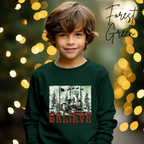 Believe Kids Christmas Sweatshirt | Magical Polar Express Holiday Pullover Gildan 18000B Sweatshirt
