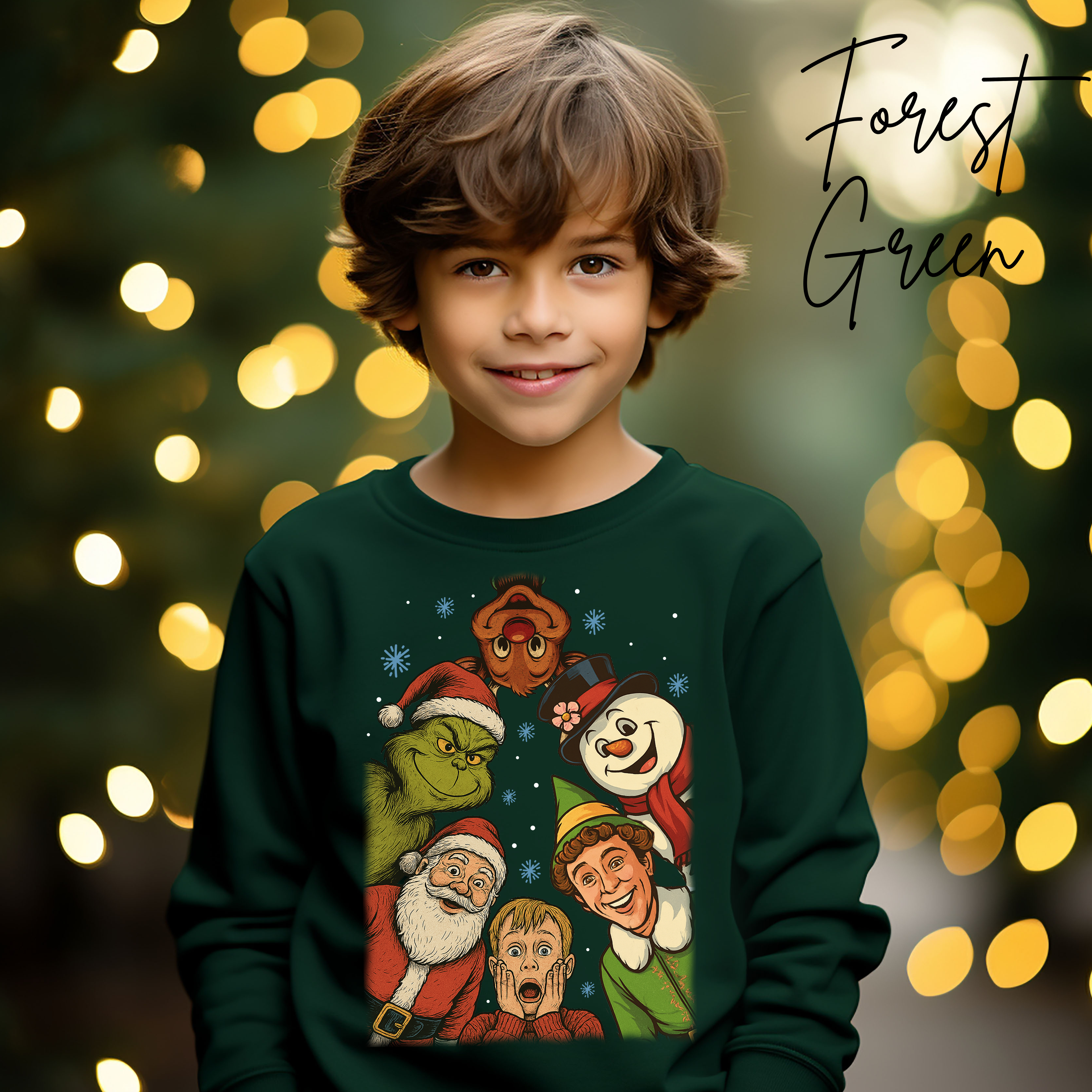 Holiday Movie Characters Kids Sweatshirt | Rudolph, Frosty, Kevin, Buddy, Santa & Grinch Gildan 18000B Sweatshirt