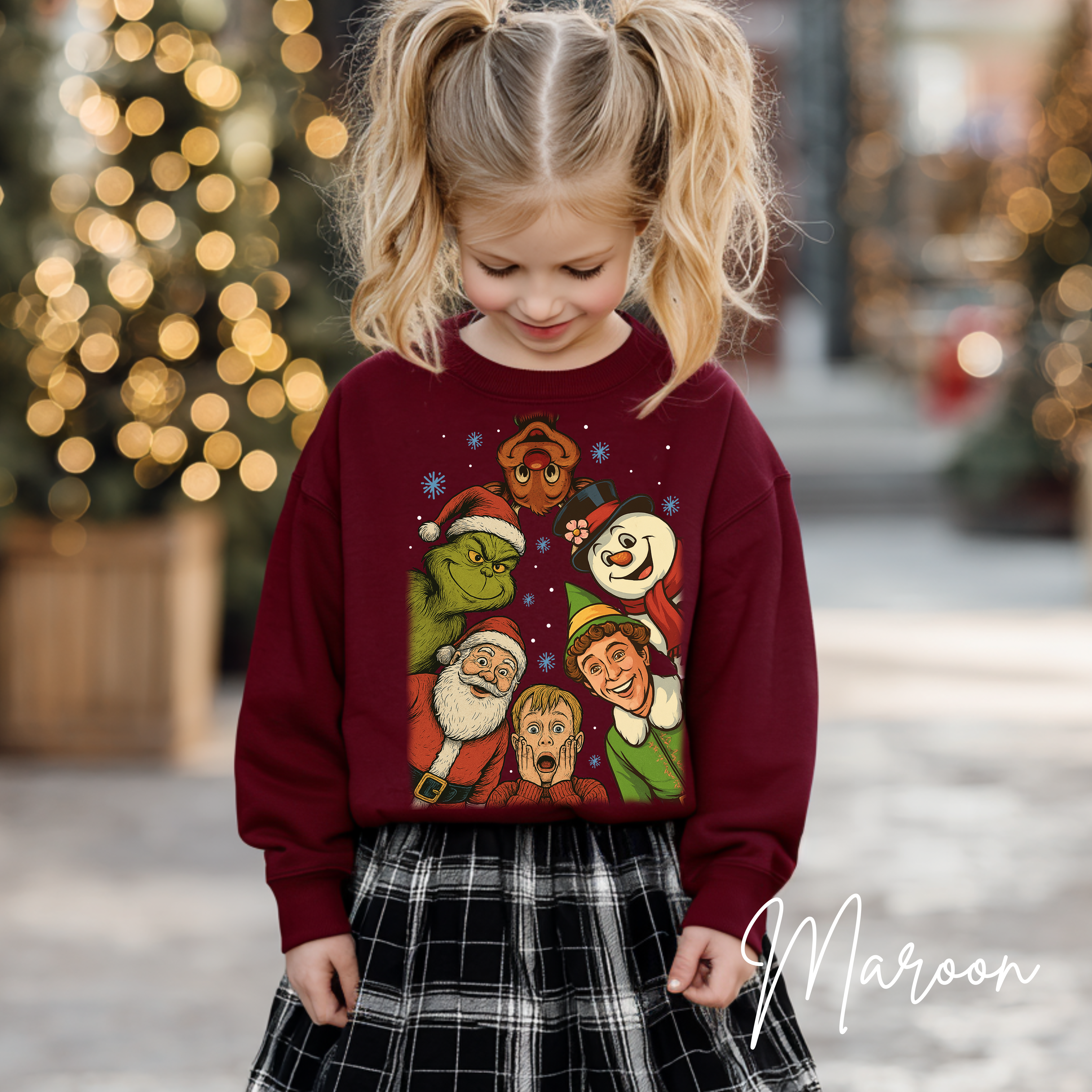 Holiday Movie Characters Kids Sweatshirt | Rudolph, Frosty, Kevin, Buddy, Santa & Grinch Gildan 18000B Sweatshirt