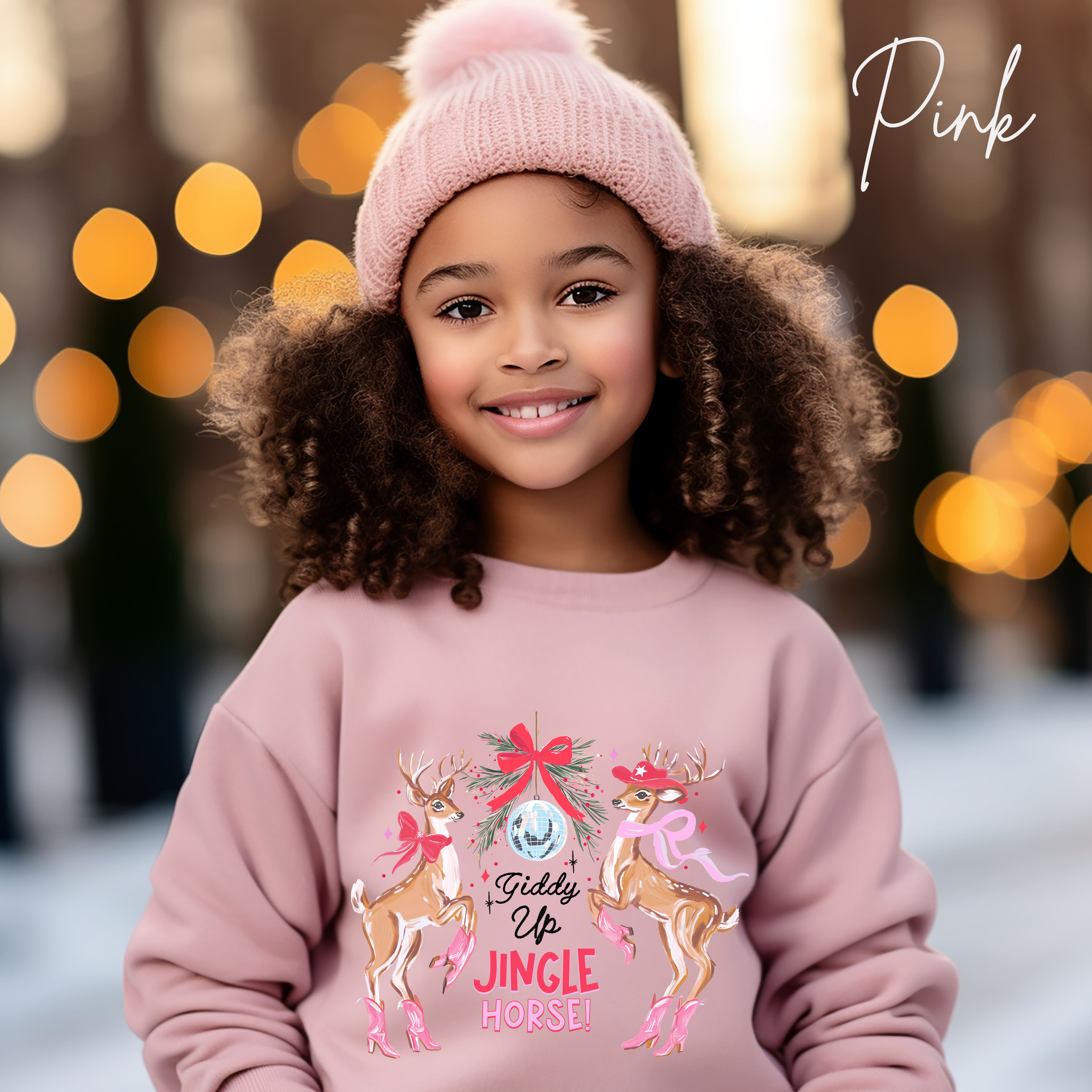 🦌🎄 Kids Giddy Up Jingle Horse Christmas Sweatshirt | Cozy Cowboy Holiday Gildan 18000B Sweatsnhirt
