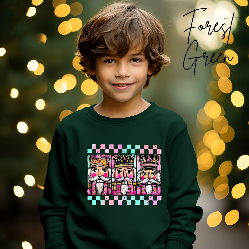 Children’s Christmas Sweatshirt | Watercolor Nutcracker Soldiers Design Gildan 18000B Sweatshirt